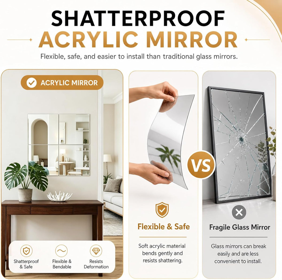 Flexible Self Adhesive Mirror Sheet Shatter Resistant Wall Mirror