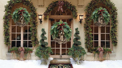 Rustic Boho Christmas Wreath Pinecone Bell Front Door Decor