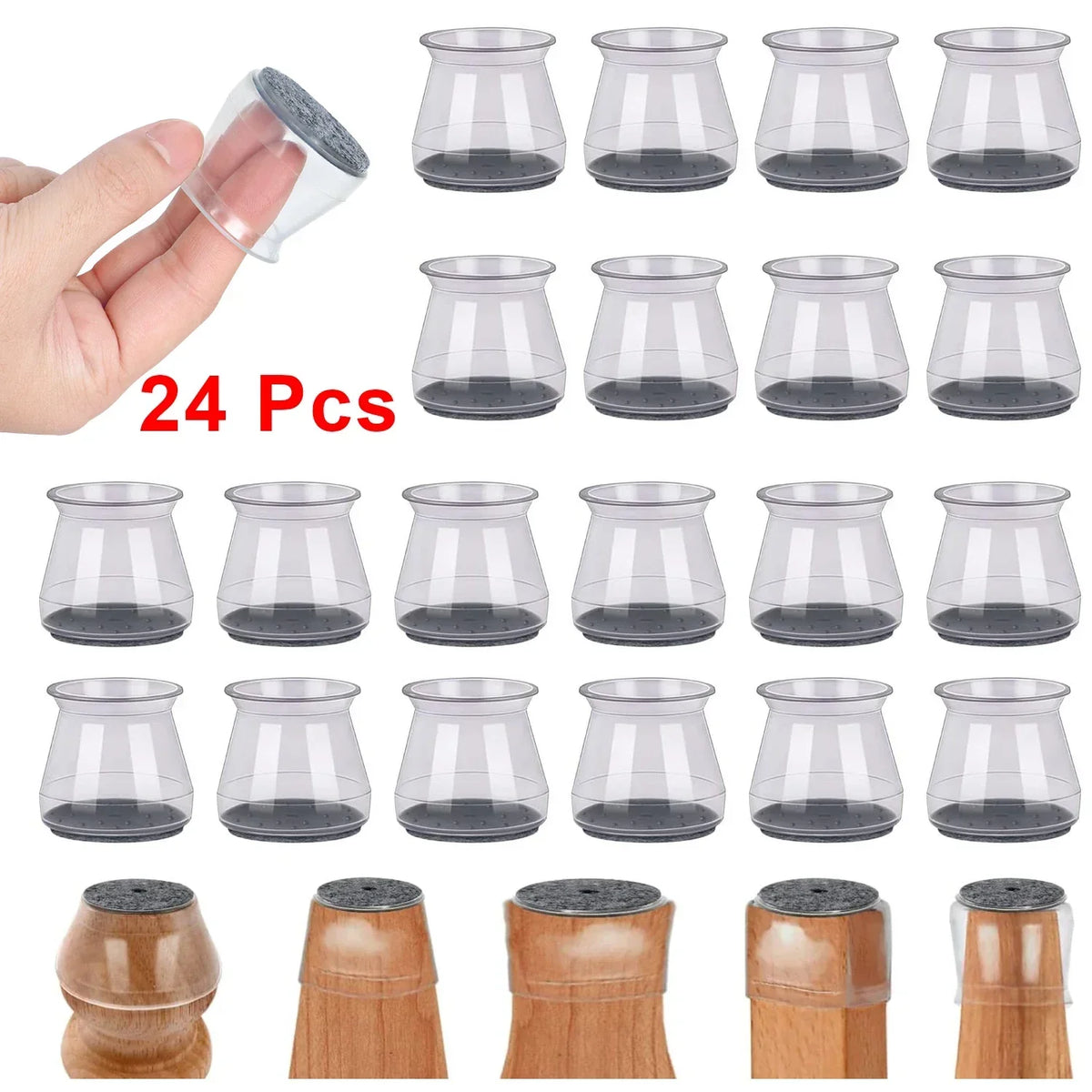 Silicone Chair Leg Floor Protectors with Felt Pads 24 Pack