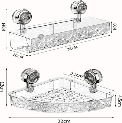 Suction Cup Corner Bathroom Shelf with Dual Storage Levels