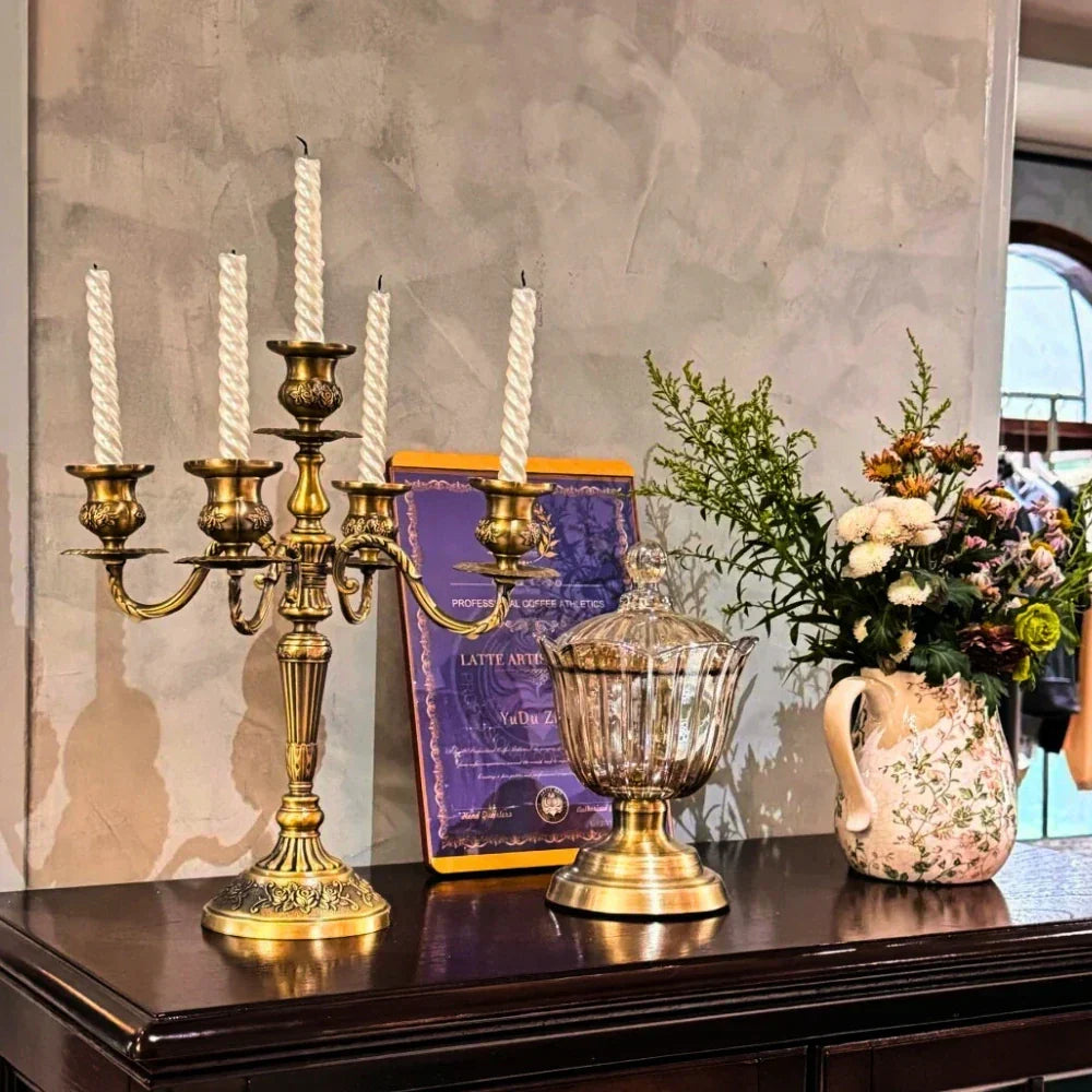 Vintage Gold Metal Taper Candle Holder Centerpiece