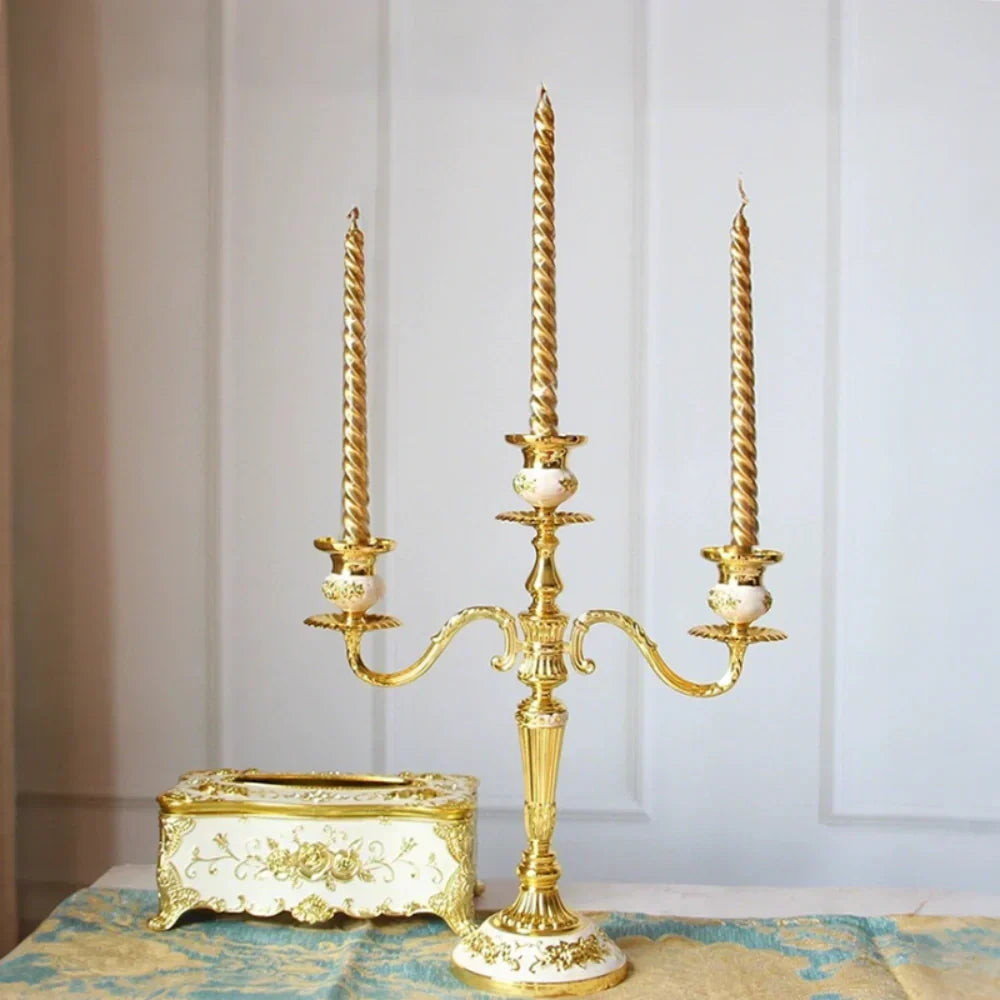 Vintage Gold Metal Taper Candle Holder Centerpiece