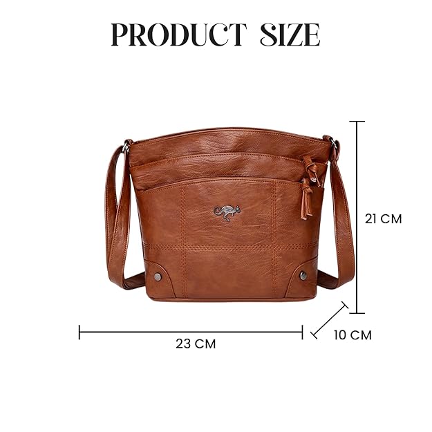 Vintage Leather Shoulder Bag with Adjustable Strap and Pockets