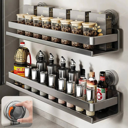 Wall Mounted Suction Cup Kitchen Spice Rack Organizer